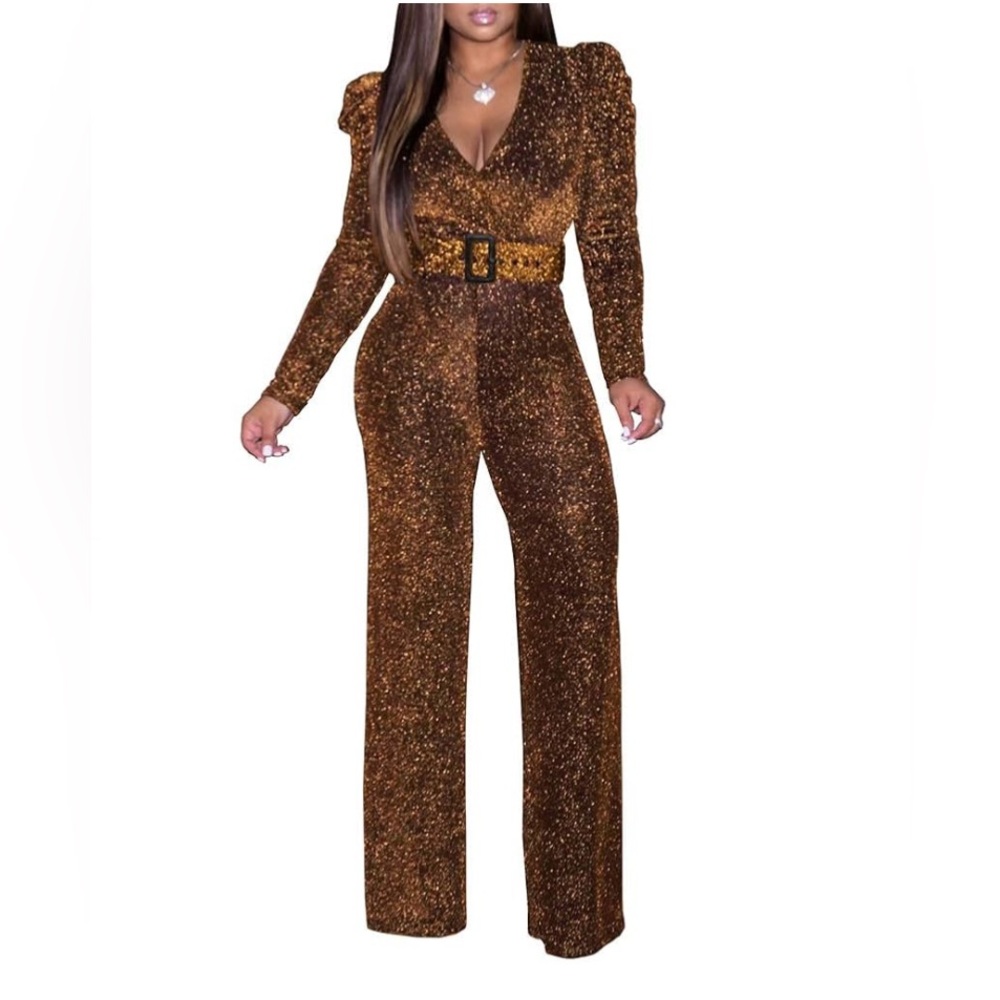 Elegant Brown Glitter Jumpsuit